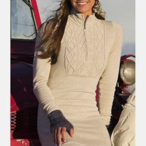 Athleta Sawtooth Sweater Dress Medium M Oatmeal Organic Cotton Wool